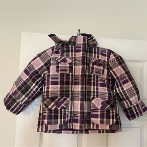 Joe Fresh purple plaid winter jacket, size 3